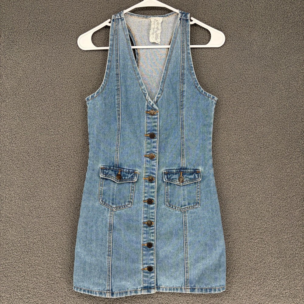 Sada & Sage Women Blue Denim Button Front Racerback Mini Dress Small PA284259VM